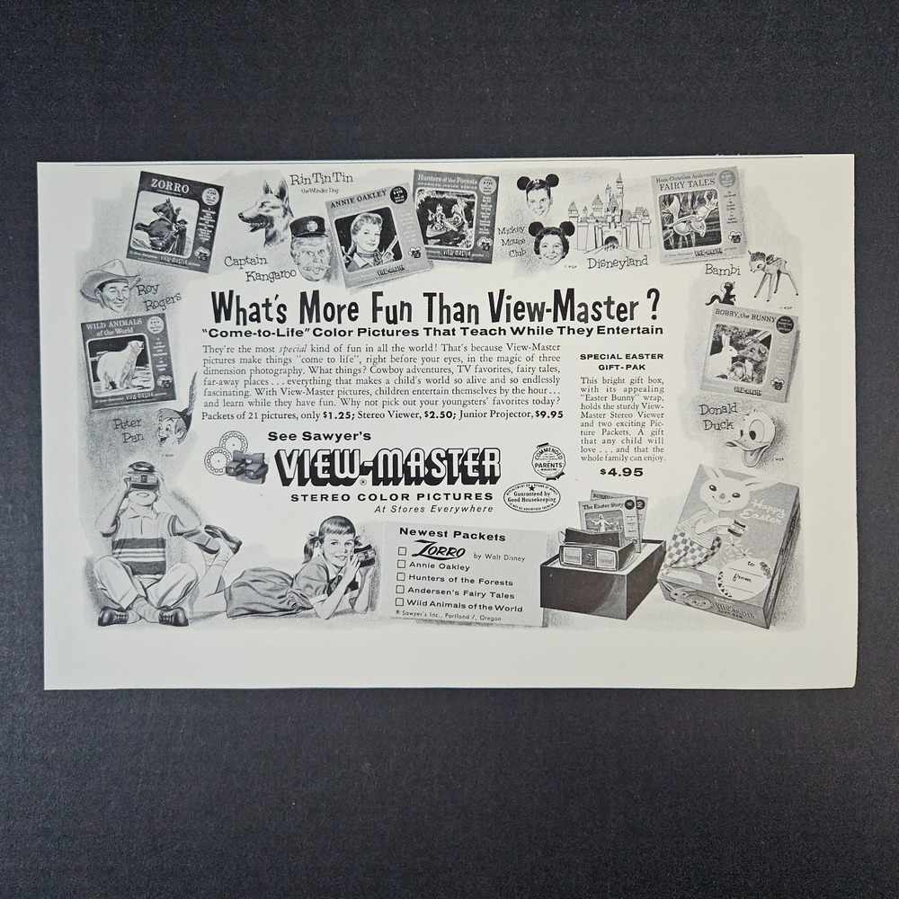 1958 Sawyer Inc View-Master Vintage Print Ad‎ Walt Disney Disneyland Portland OR